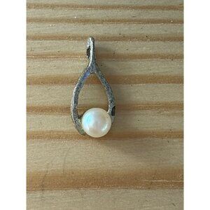 Silver Teardrop Pendant With Faux Pearl Accent